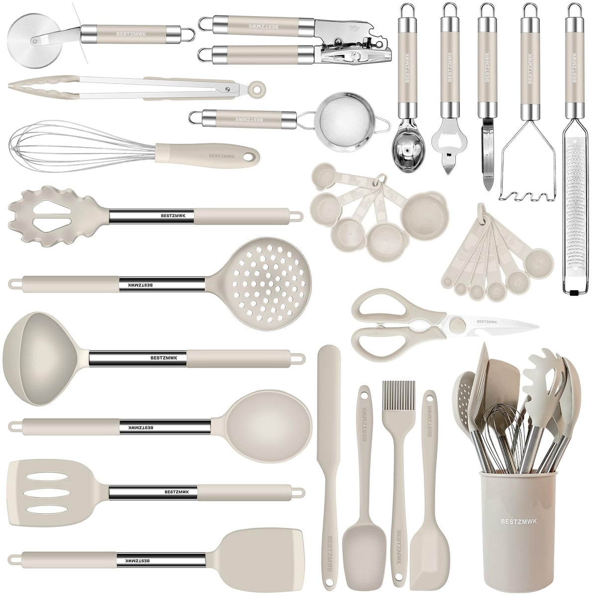 BESTZMWK kitchen utensils set 33pcs for daily cooking versatility and easy organization.