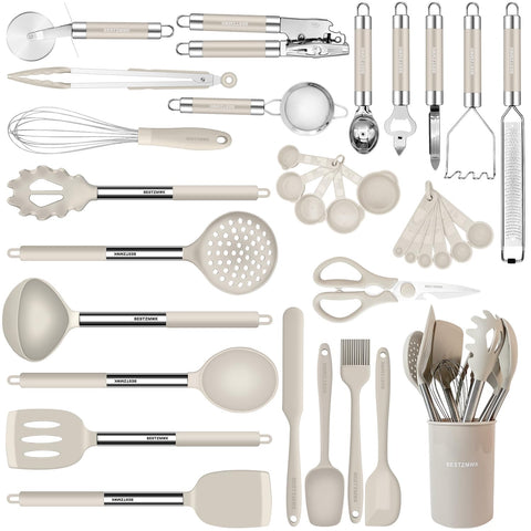 BESTZMWK kitchen utensils set 33pcs for daily cooking versatility and easy organization.