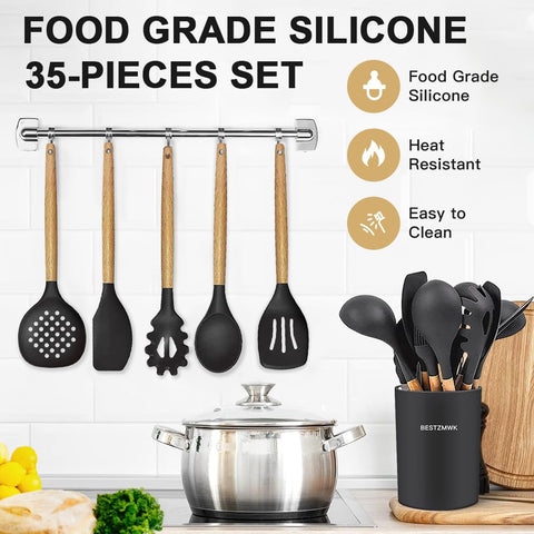BESTZMWK silicone heads protect nonstick pans during cooking.