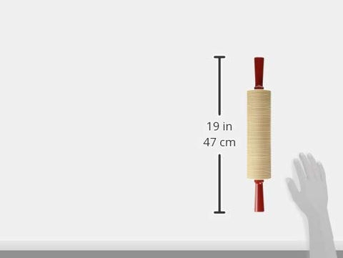 Bethany Housewares rolling pin with red handles for comfortable grip.