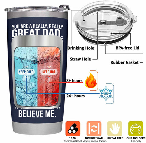 BETHEGIFT 20oz navy insulated tumbler, everyday hot or cold beverage