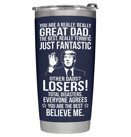 BETHEGIFT 20oz navy dad tumbler, front view, ideal Father's Day gift