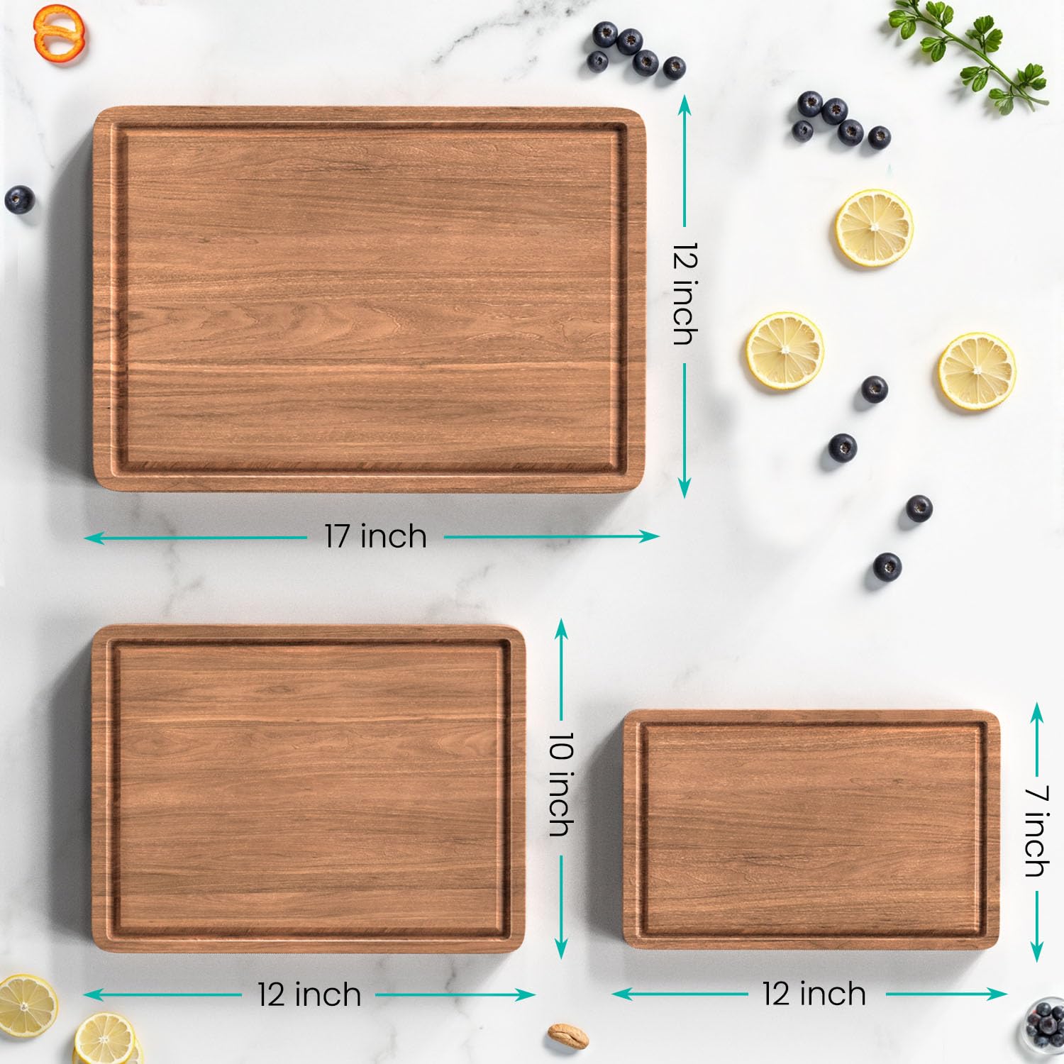 BETOLEAN Acacia wood cutting board with Hidden Handles for easy transfer.