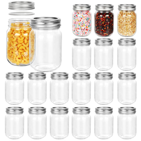 Betrome 12oz mason jar, regular mouth, clear glass with silver lids for pantry organization.