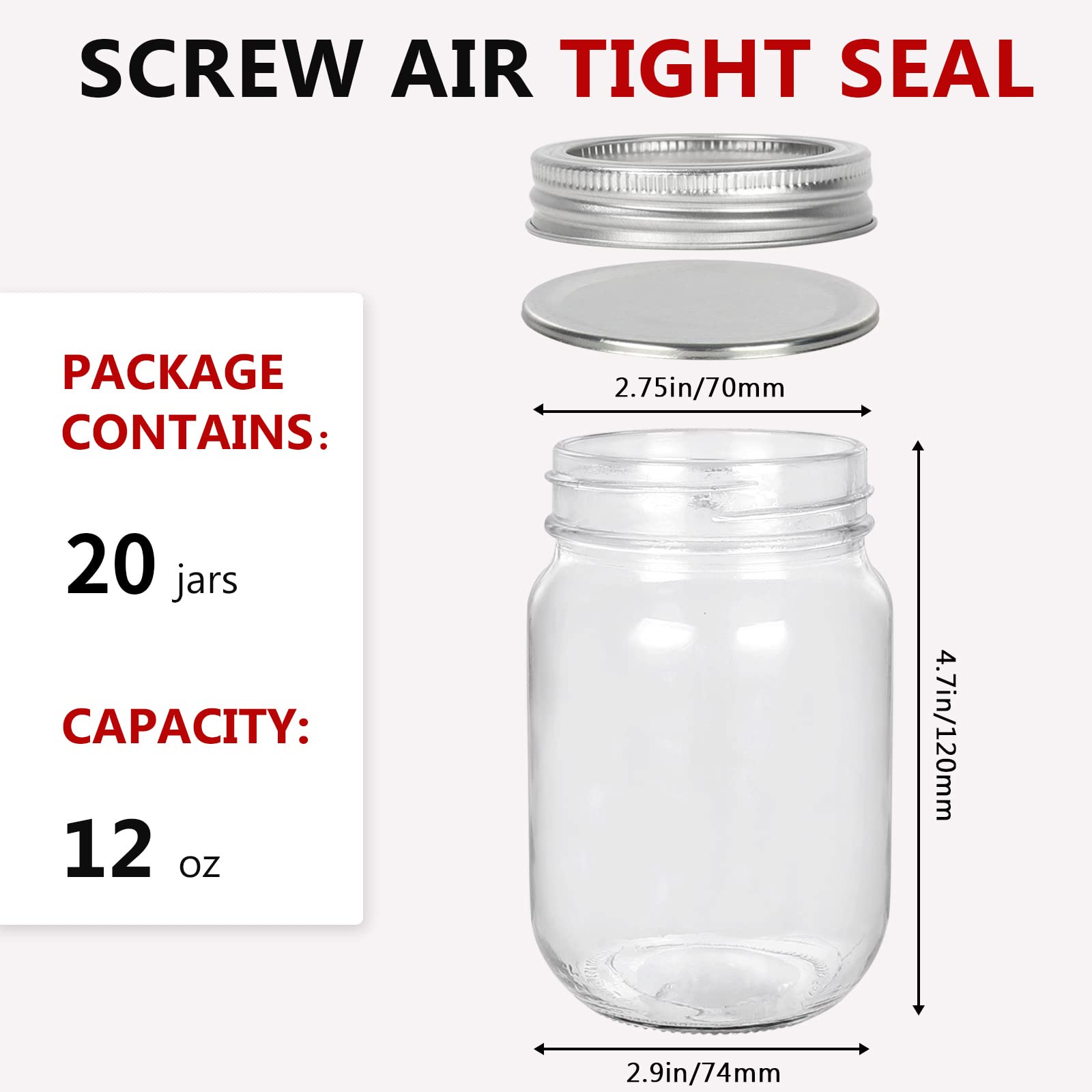 Betrome 360ml mason jar bundle in front view, transparent glass for easy identification.