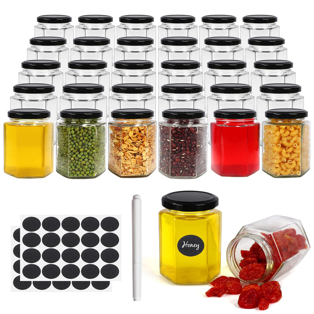 Betrome 6oz hexagon jar with black lid for elegant storage
