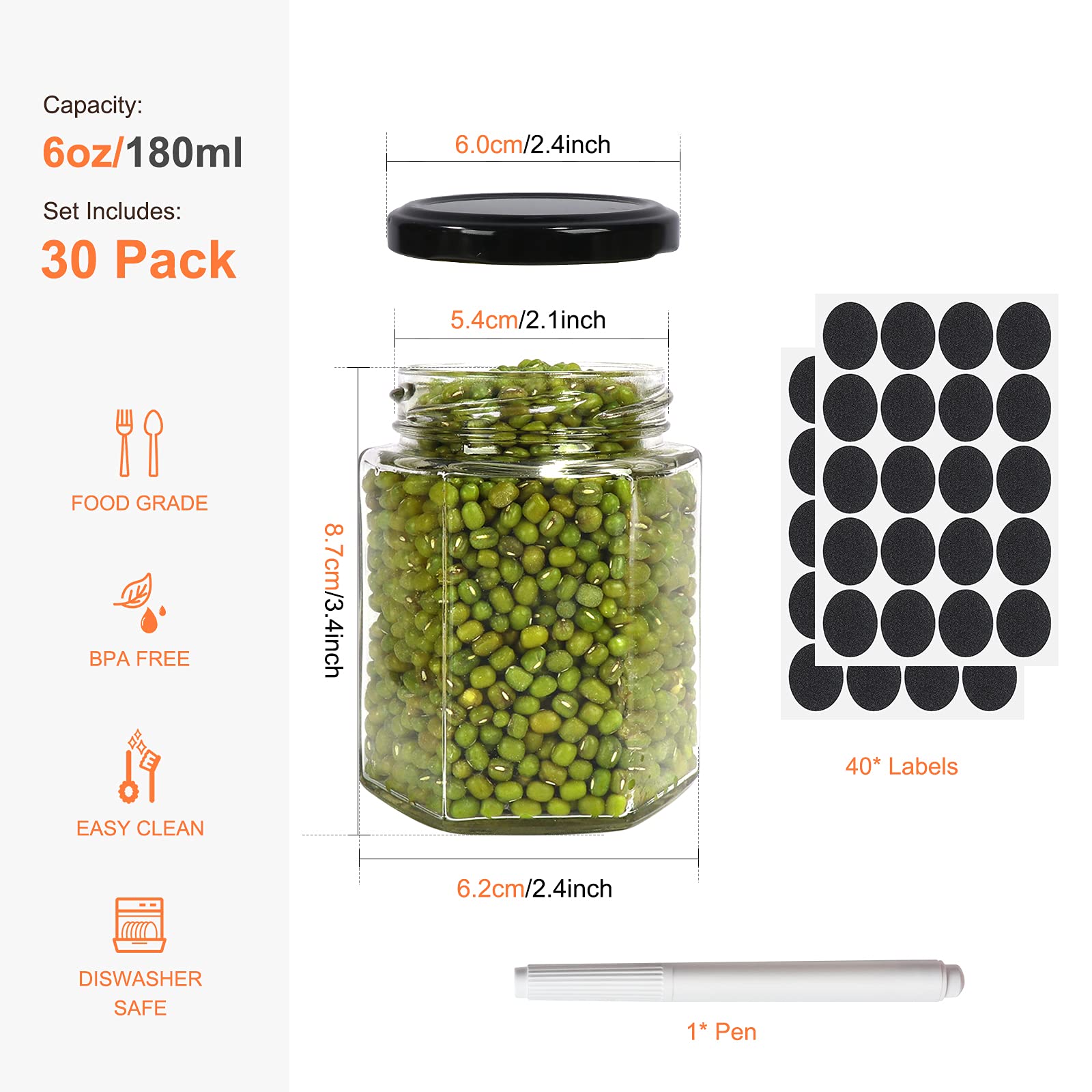 Betrome hexagon jar with lid, perfect for honey, jams, or spices