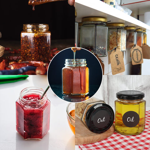 Betrome hexagon jar used as a wedding favor with label options
