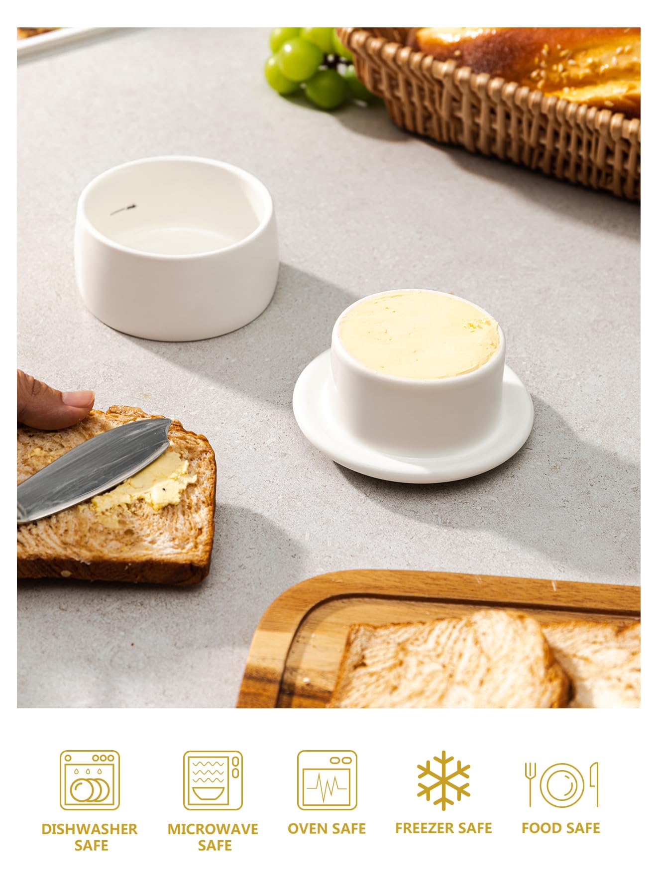 Water-filled base creates a seal to help keep butter ready for use.