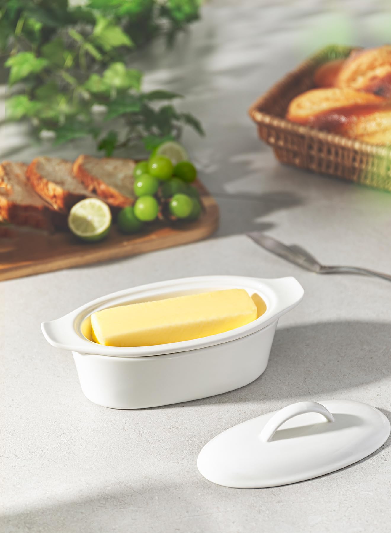 Better Butter porcelain butter holder showcases clean design and durability.