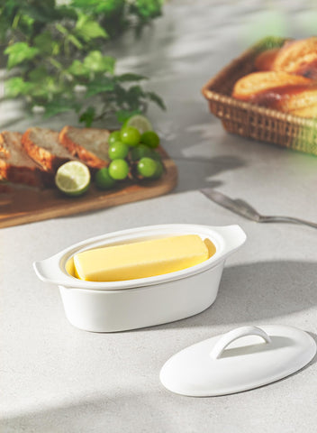 Better Butter porcelain butter holder showcases clean design and durability.