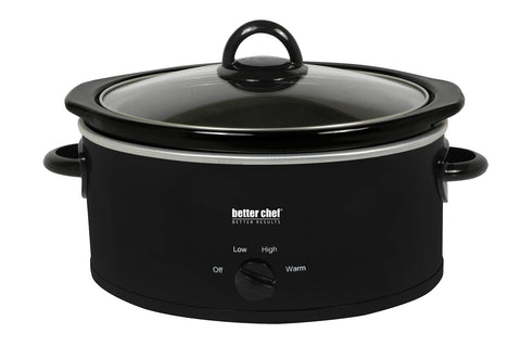 Better Chef oval slow cooker enamel stoneware insert for even heating and easy cleanup.