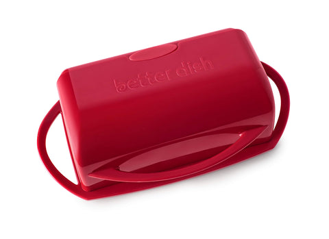Better Dish countertop butter dish with attached lid preserves soft butter.