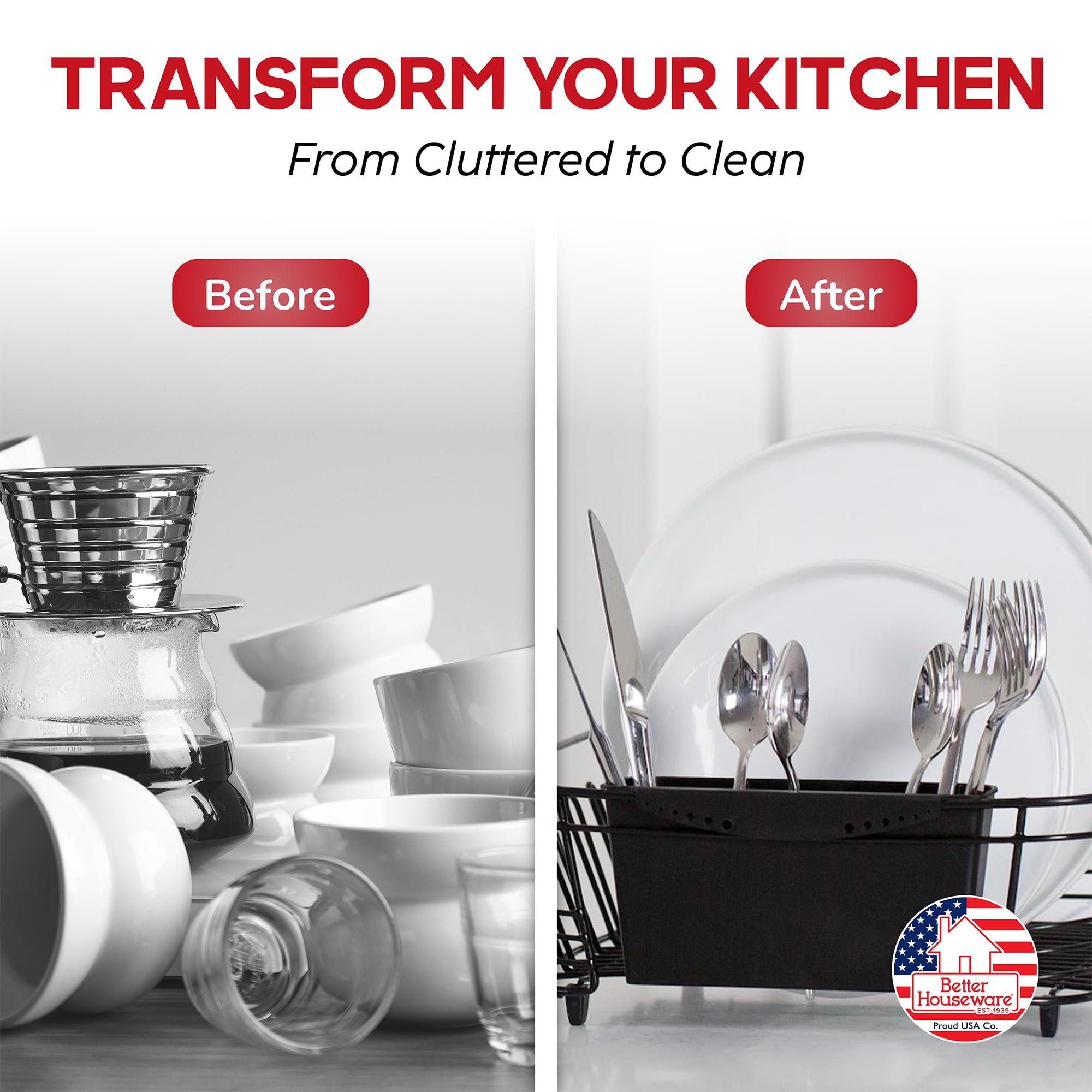 Better Houseware black compact dish rack adds stylish, rust-resistant drying solution.
