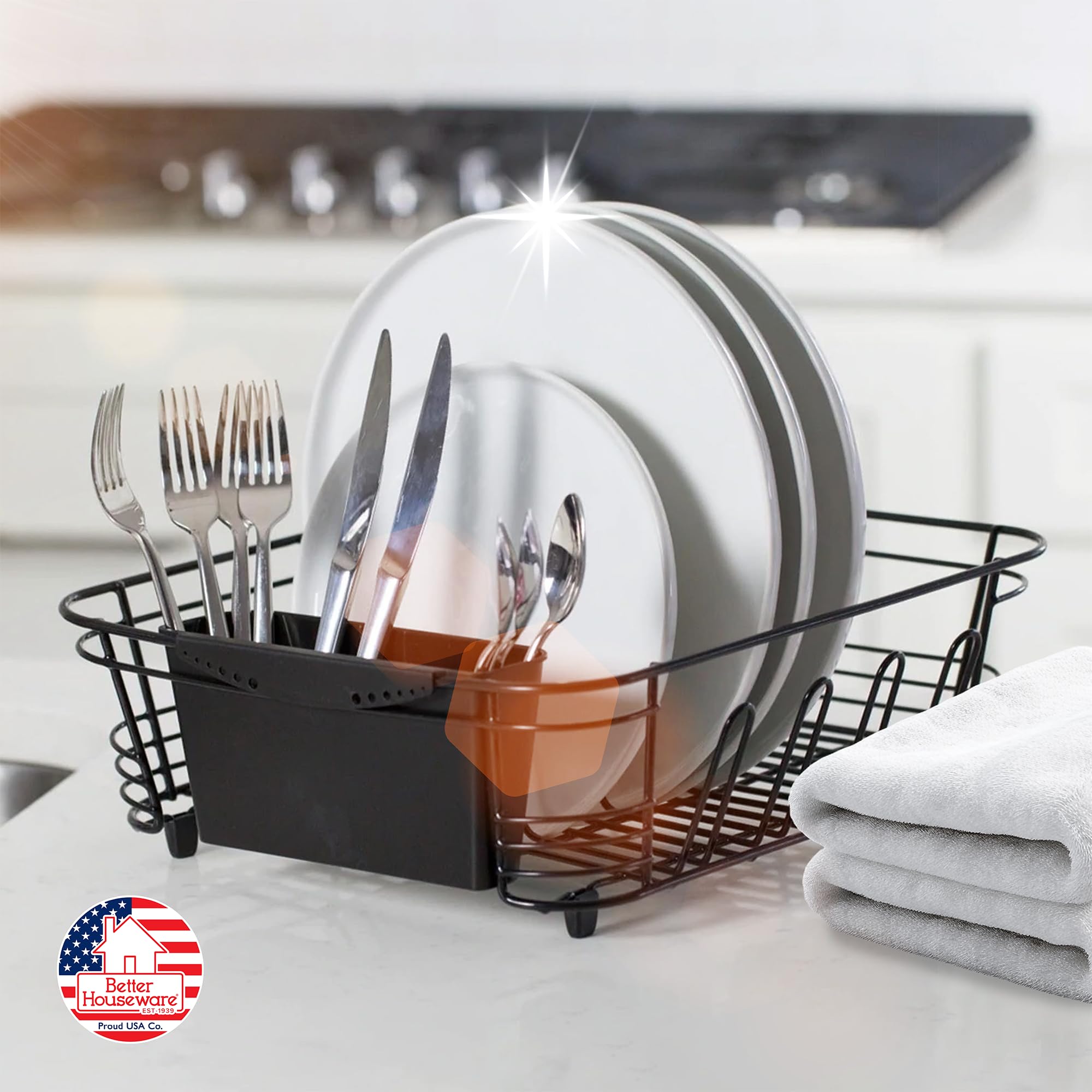 Better Houseware dish drainer with coated legs protects sink edges and prevents slipping.