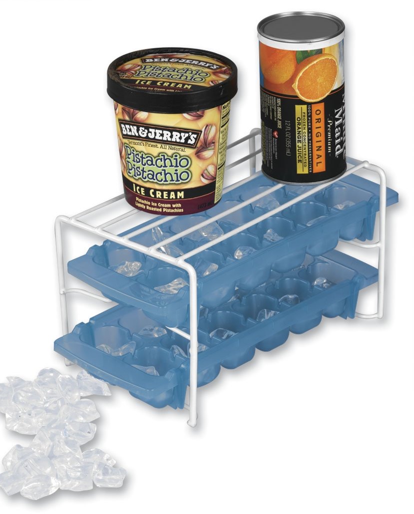 Better Houseware ice tray organizer shelf keeps two trays accessible and freezer organized.