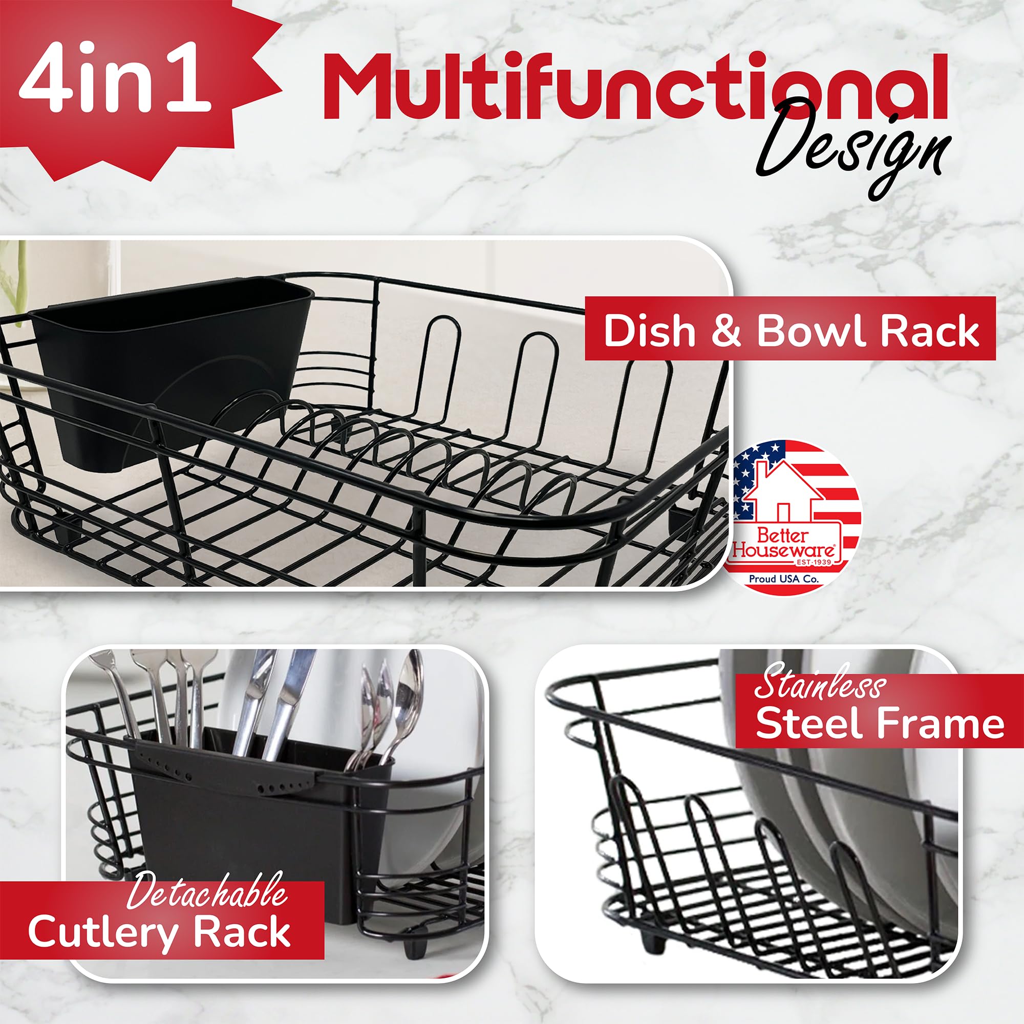 Better Houseware over-sink rack setup maximizes counter space in small kitchens.