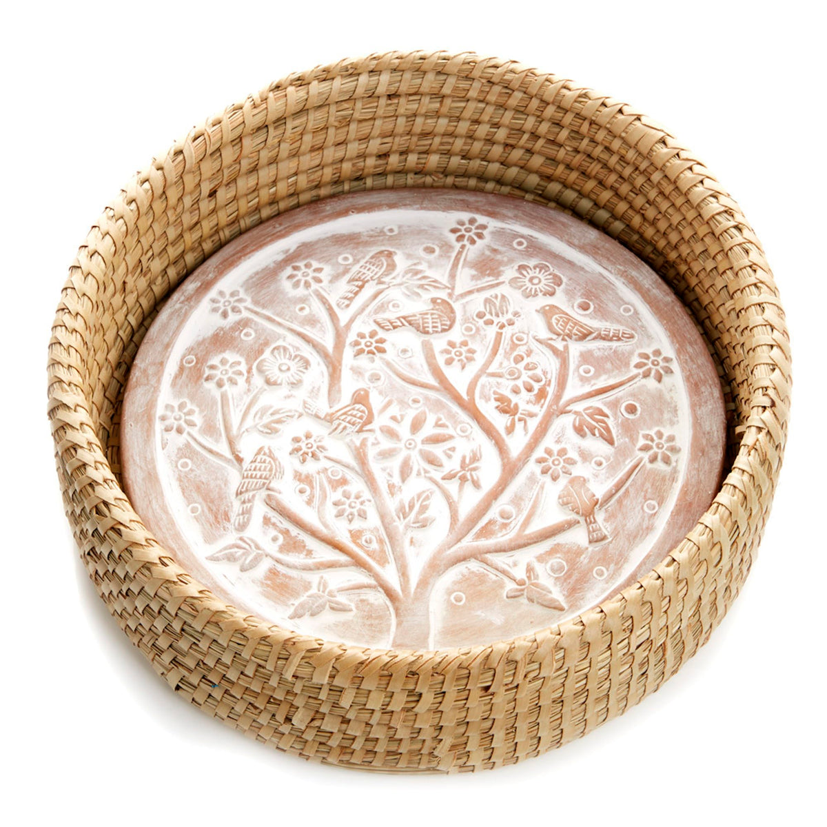 Better World Bio bread basket with terracotta warmer inside, ideal for warm, inviting bread service