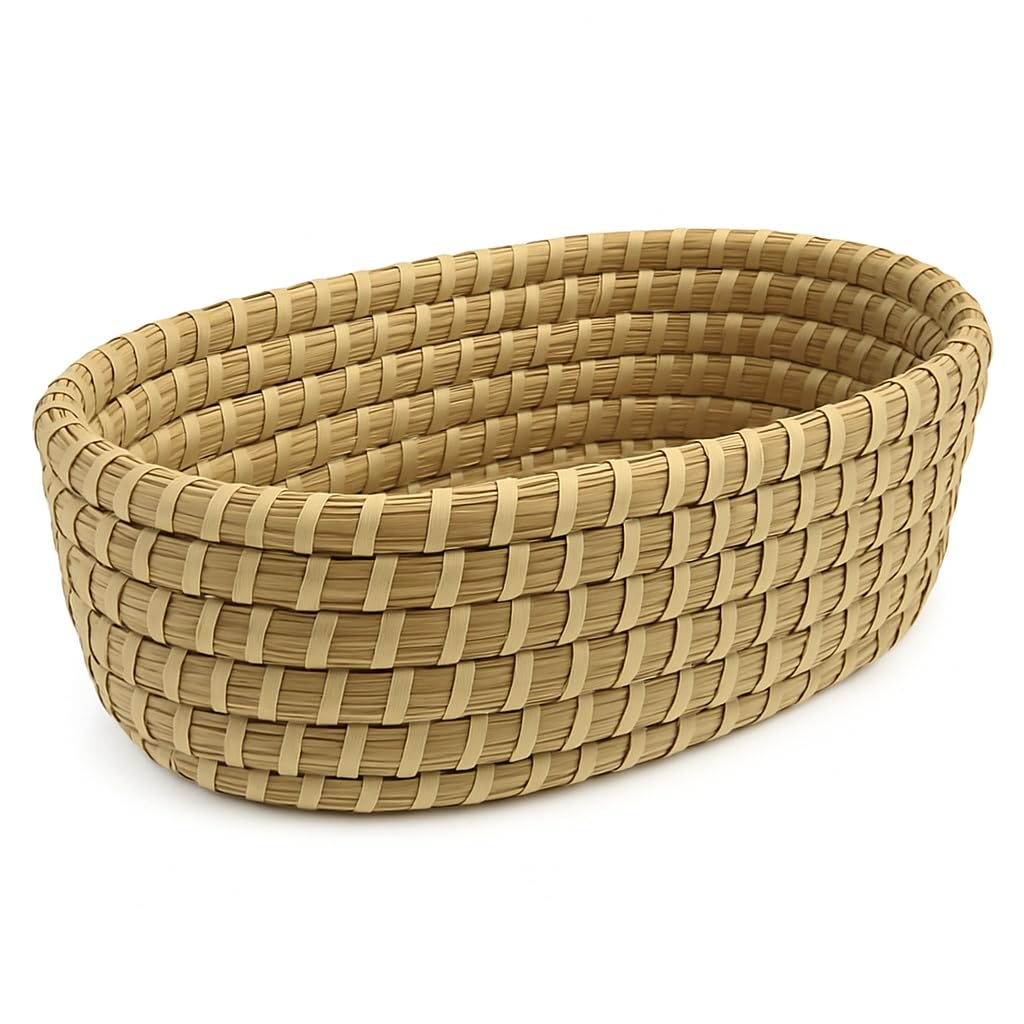 Close-up of Better World Bio handwoven kaisa grass basket texture