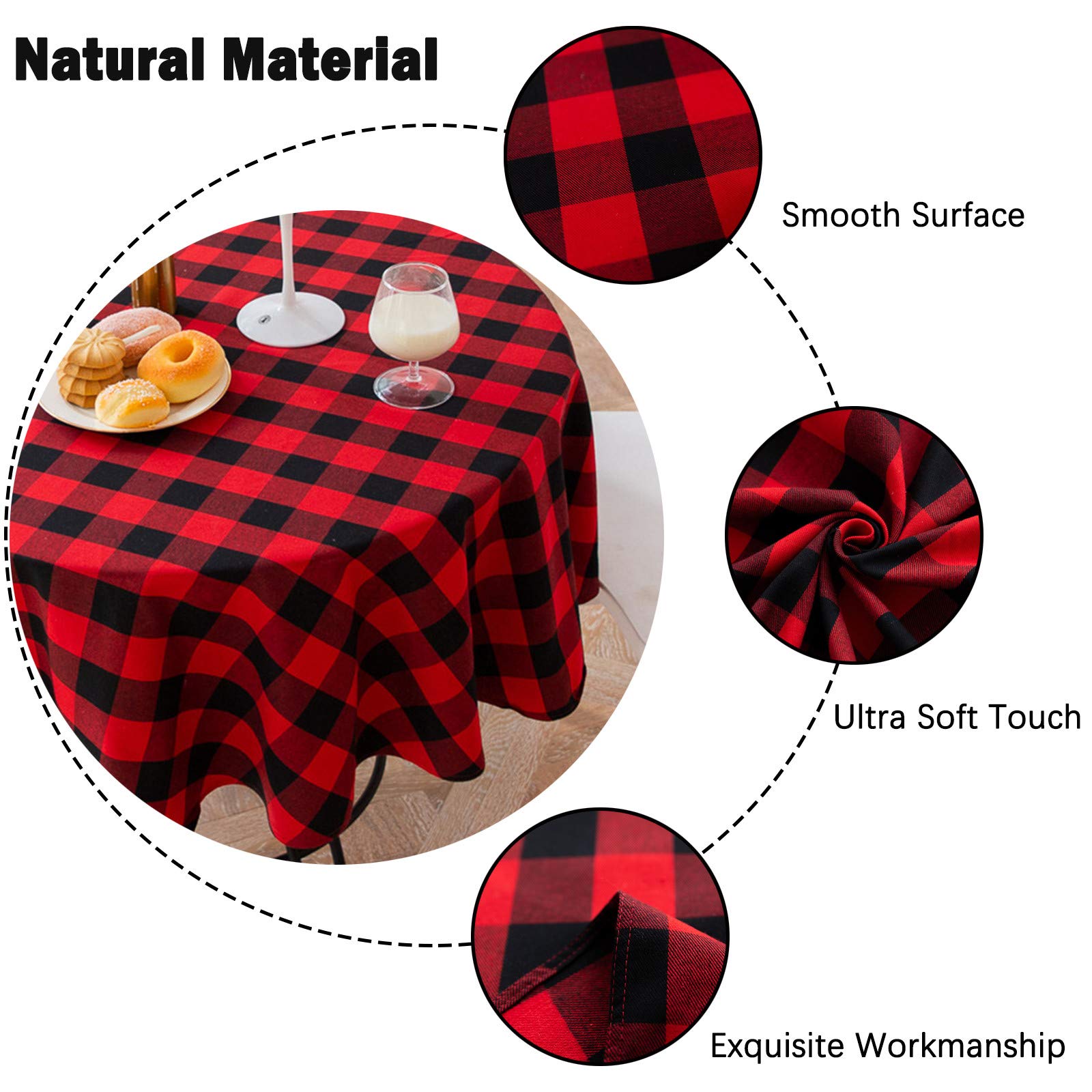 Bettery Home round table setup with buffalo plaid cloth for everyday dining.