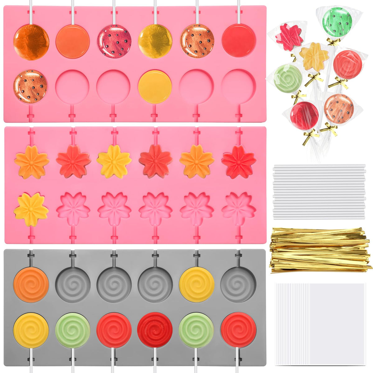 Bettoor 303Pcs silicone lollipop molds kit for versatile candy making and gifts