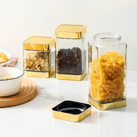 BETTWILL clear glass with gold tone lid adds style to cabinets.