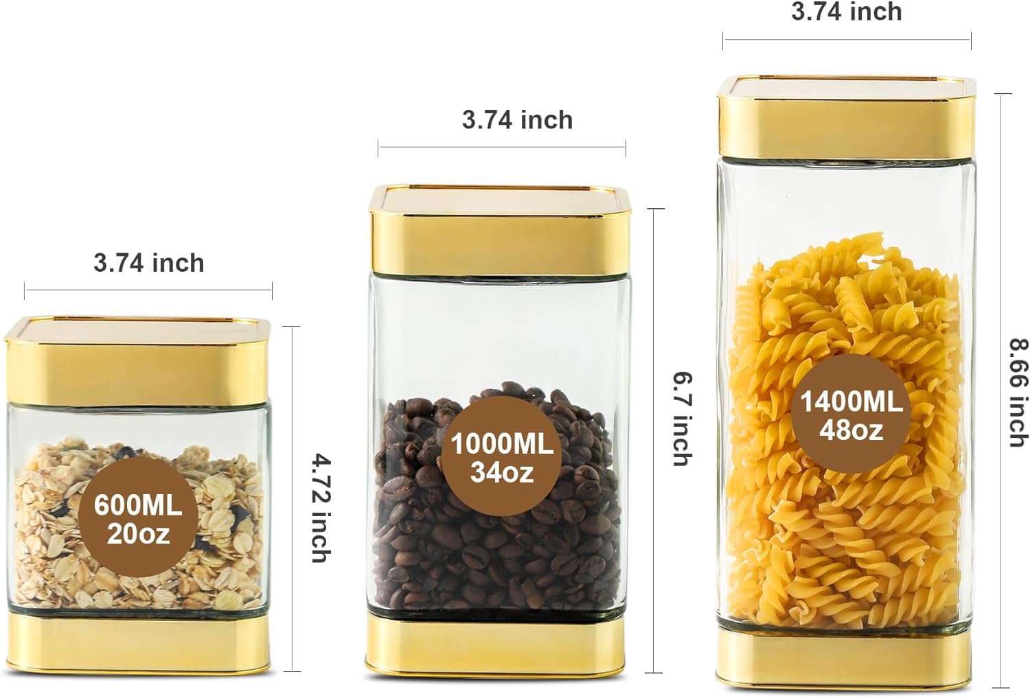 BETTWILL 34 oz glass jar with airtight seal preserves dry foods and baking staples.