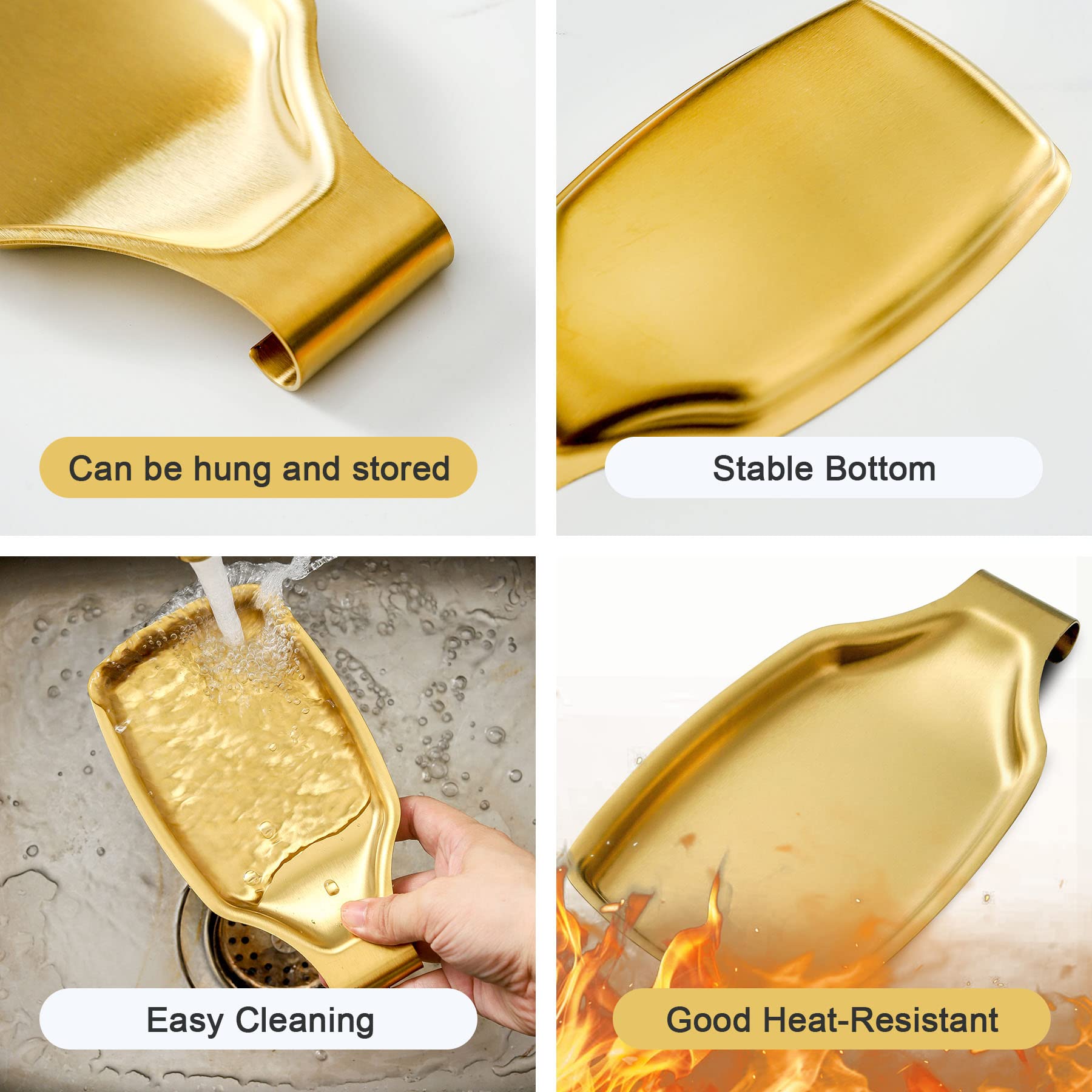 BETTWILL gold spoon rest measures 9 inches for large utensils.