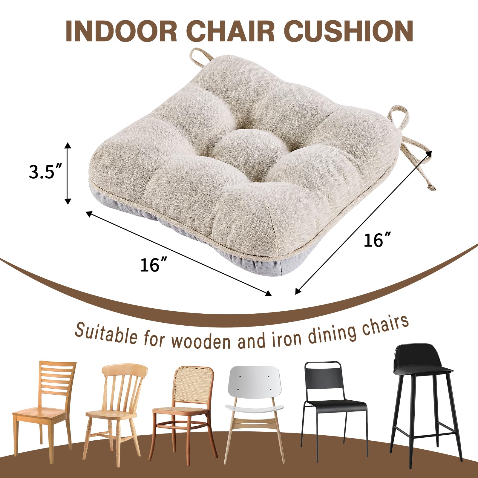 BETU 16x16x3.5 inch cushions fit most chairs with a beige finish