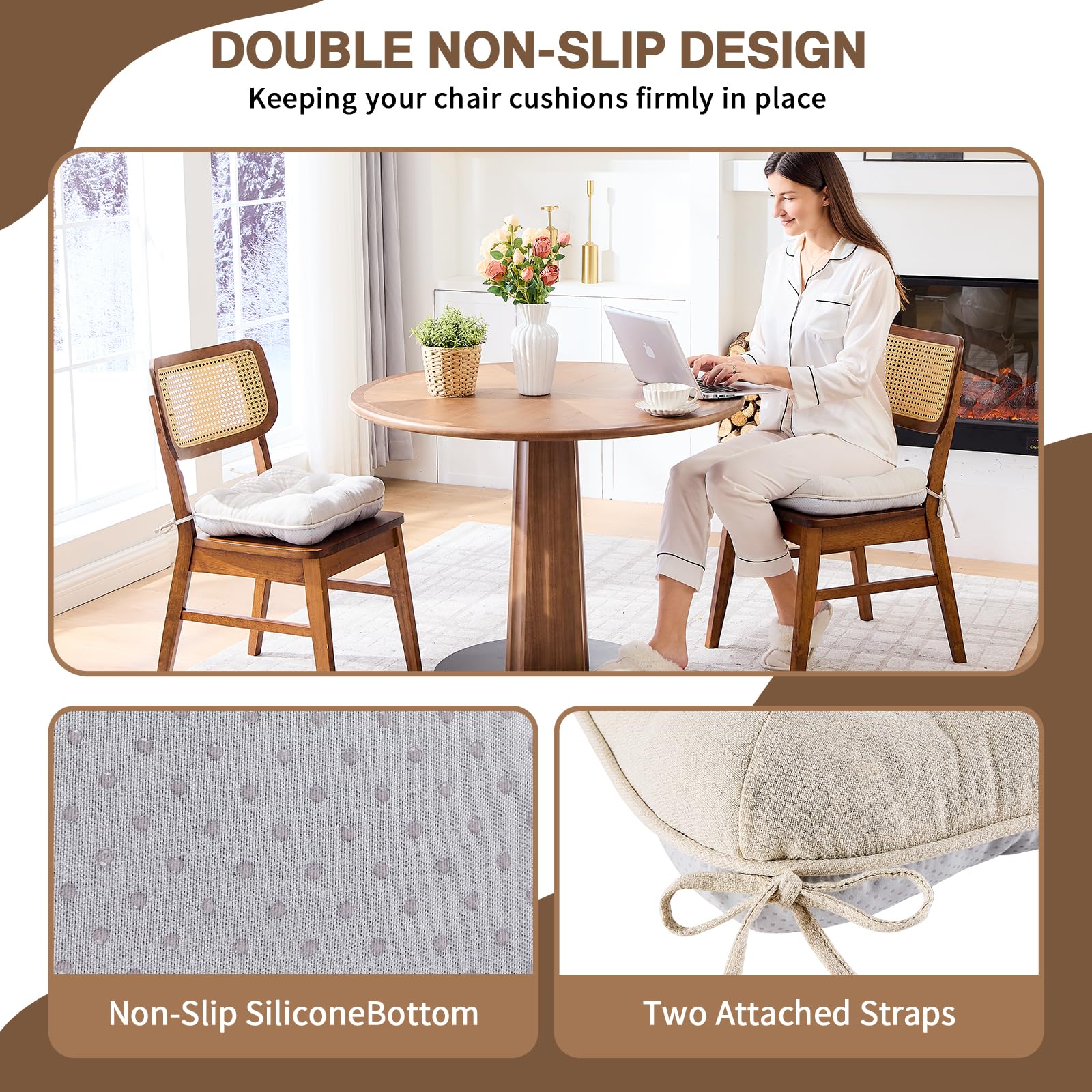 BETU cushions with non-slip bottom on a kitchen chair for stable seating