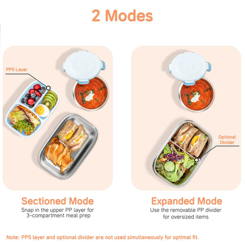 BEVISS bento-pp5 microwave-safe compartments enable convenient reheating.