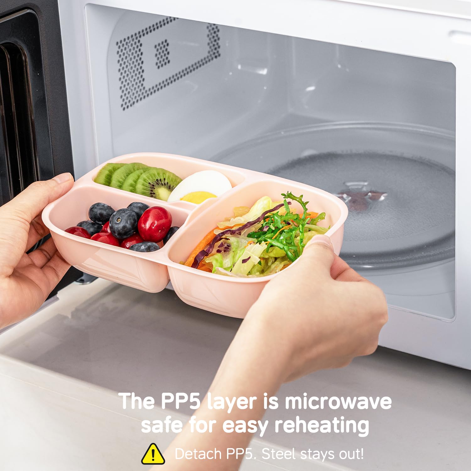 PP5 compartments are microwave-safe for reheating meals