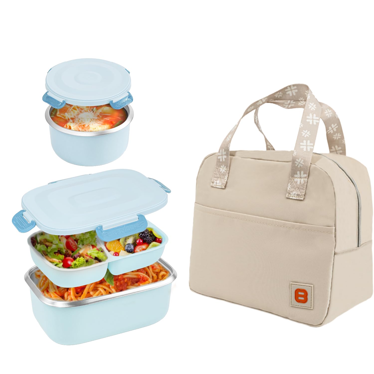 BEVISS insulated bento blue main compartment ready for organized meals on the go.