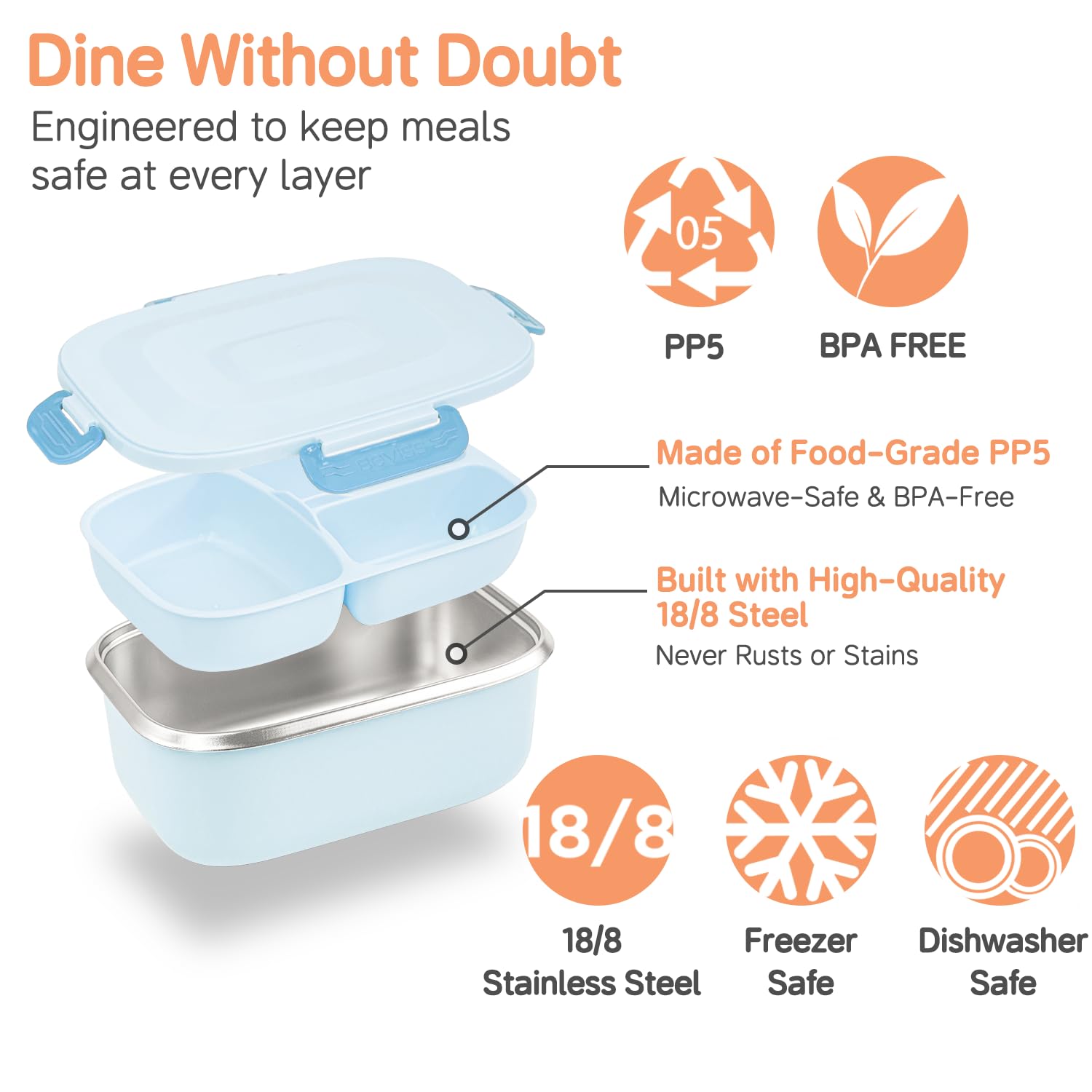 BEVISS insulated lunch bag blue supports mess-free transport for daily meals.