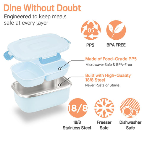BEVISS insulated lunch bag blue supports mess-free transport for daily meals.