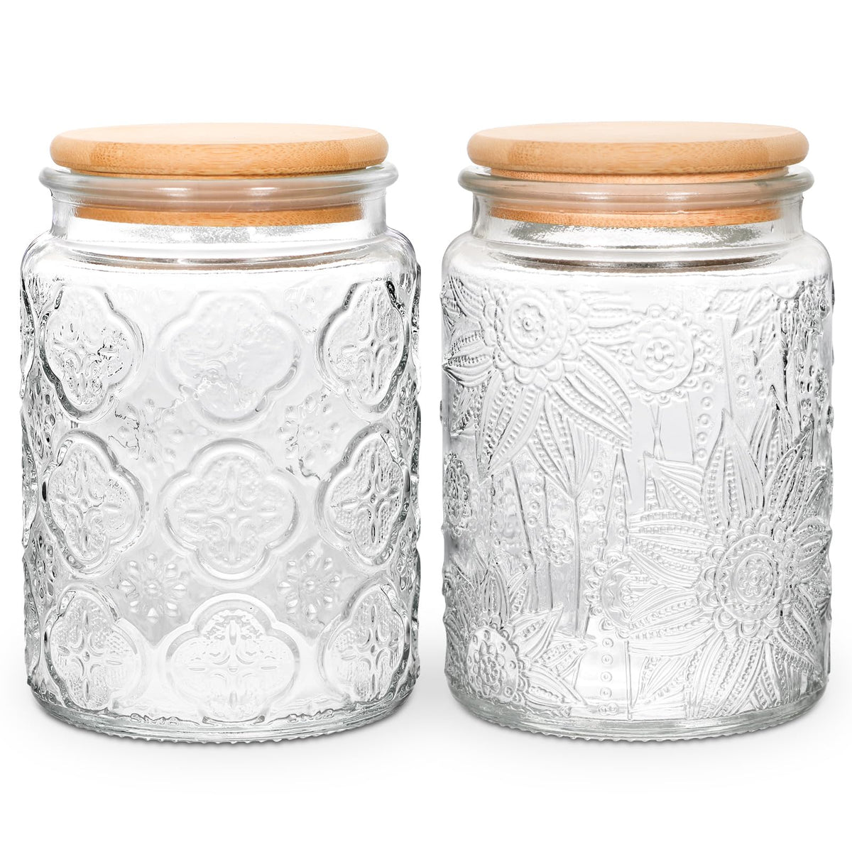 Bewave vintage glass jar with embossed pattern for pantry organization.