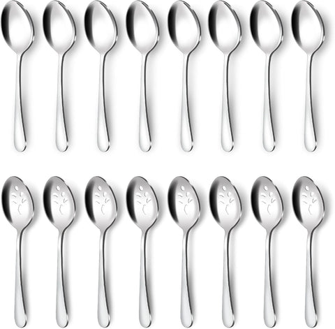 BEWOS 16-piece serving spoons set on buffet table for easy serving