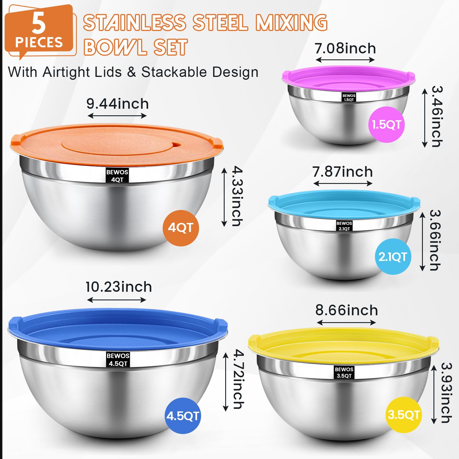 BEWOS 3-grater attachments for quick slicing, shredding, and grating directly in bowls