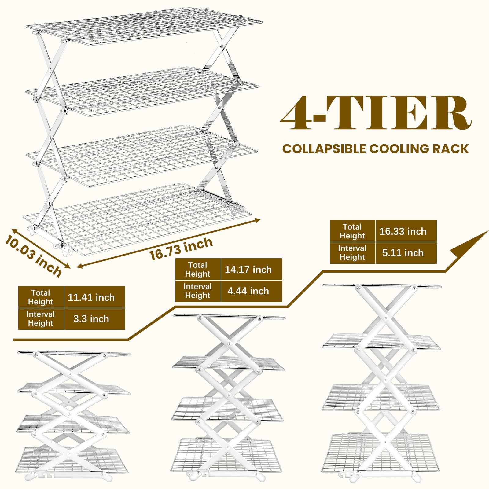 BEWOS adjustable-height cooling rack in baking setup for tall cakes