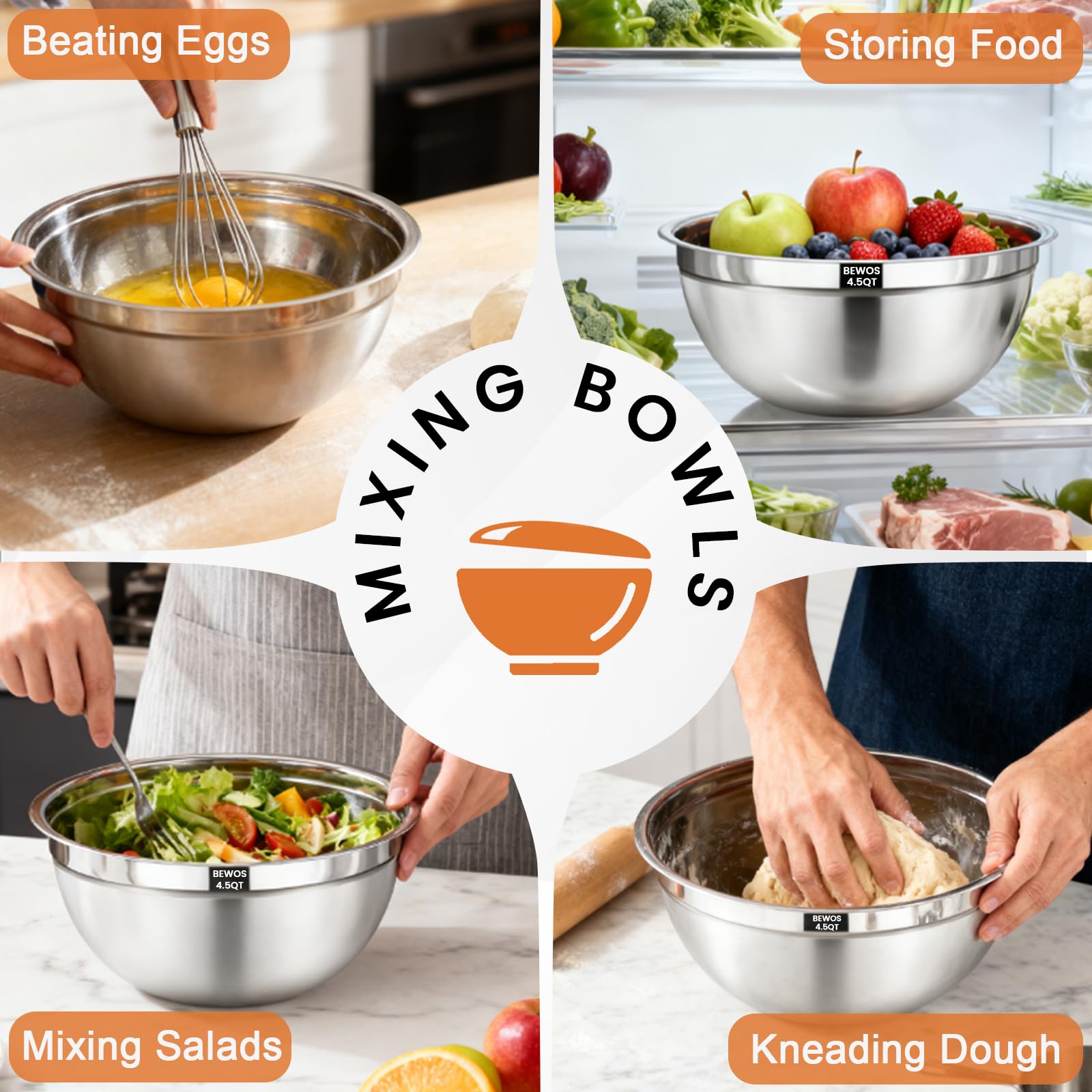 BEWOS gift-ready stainless steel bowl set for new homes and gatherings