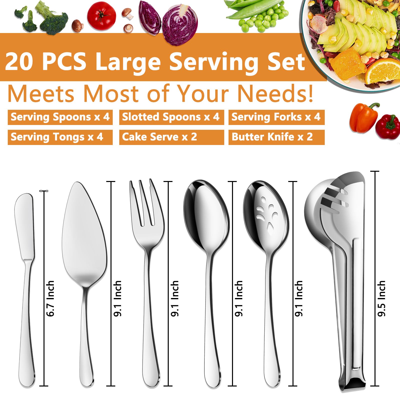 BEWOS large serving spoons in polished stainless steel
