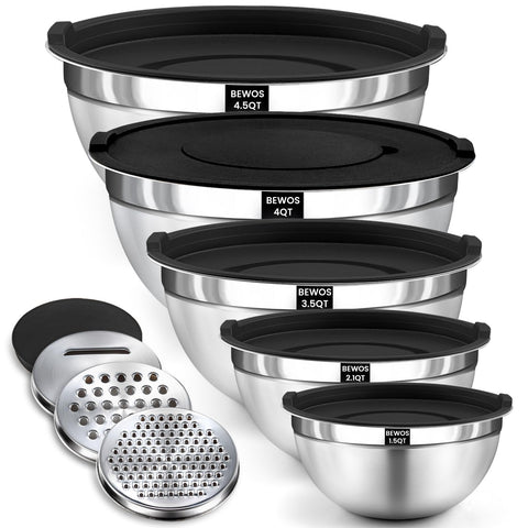 BEWOS mixing bowls with lids for organized prep