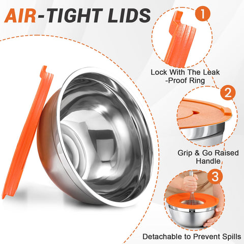 BEWOS snap-on lids lock freshness and reduce splashes during food prep