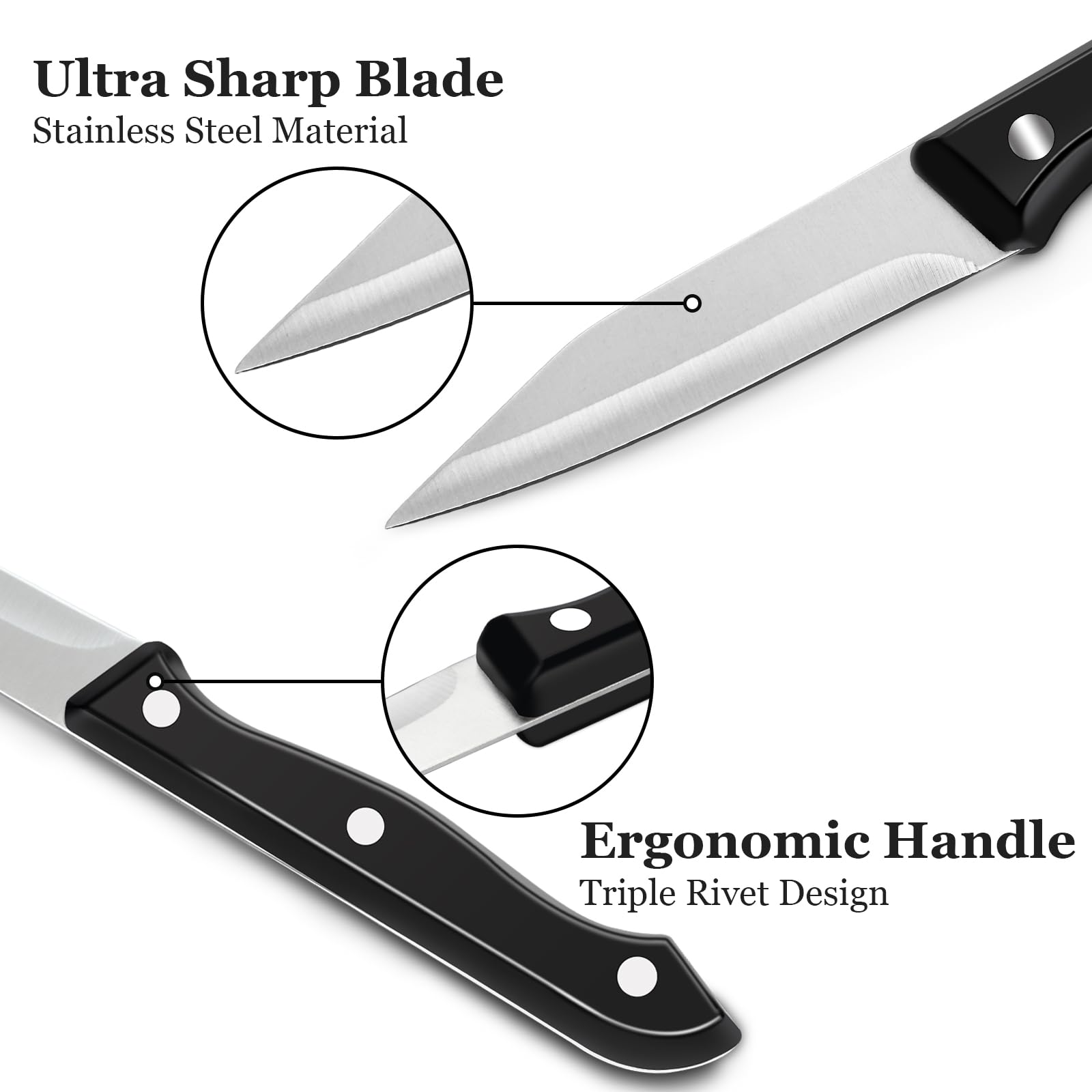 BEWOS triple rivet ergonomic handle paring knife for secure grip
