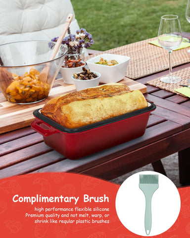 Bexmder cast iron pan top view shows sturdy handles and enamel coating.