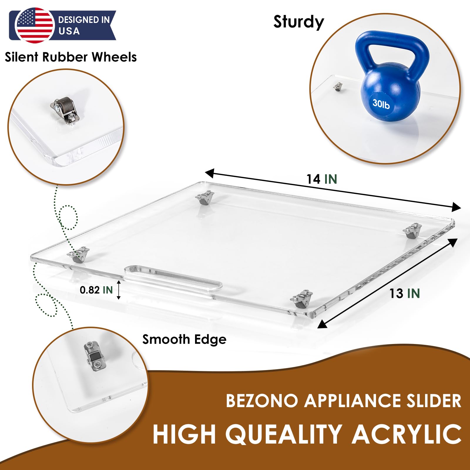 BEZONO espresso machine slider on clear acrylic tray for quiet repositioning