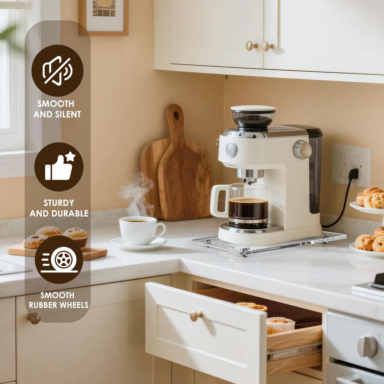 BEZONO sliders with silent rubber wheels glide without scratching counters
