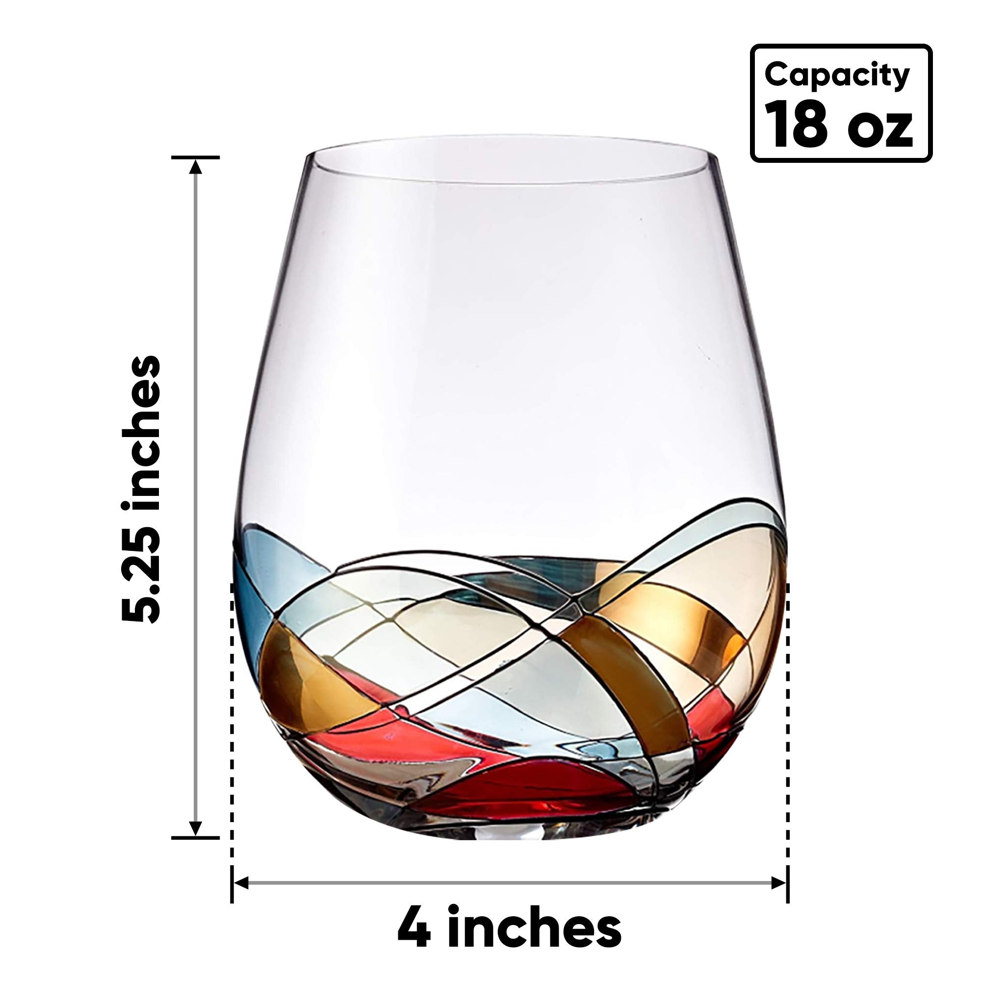 Close-up of Bezrat hand-painted red and white design on a glass.