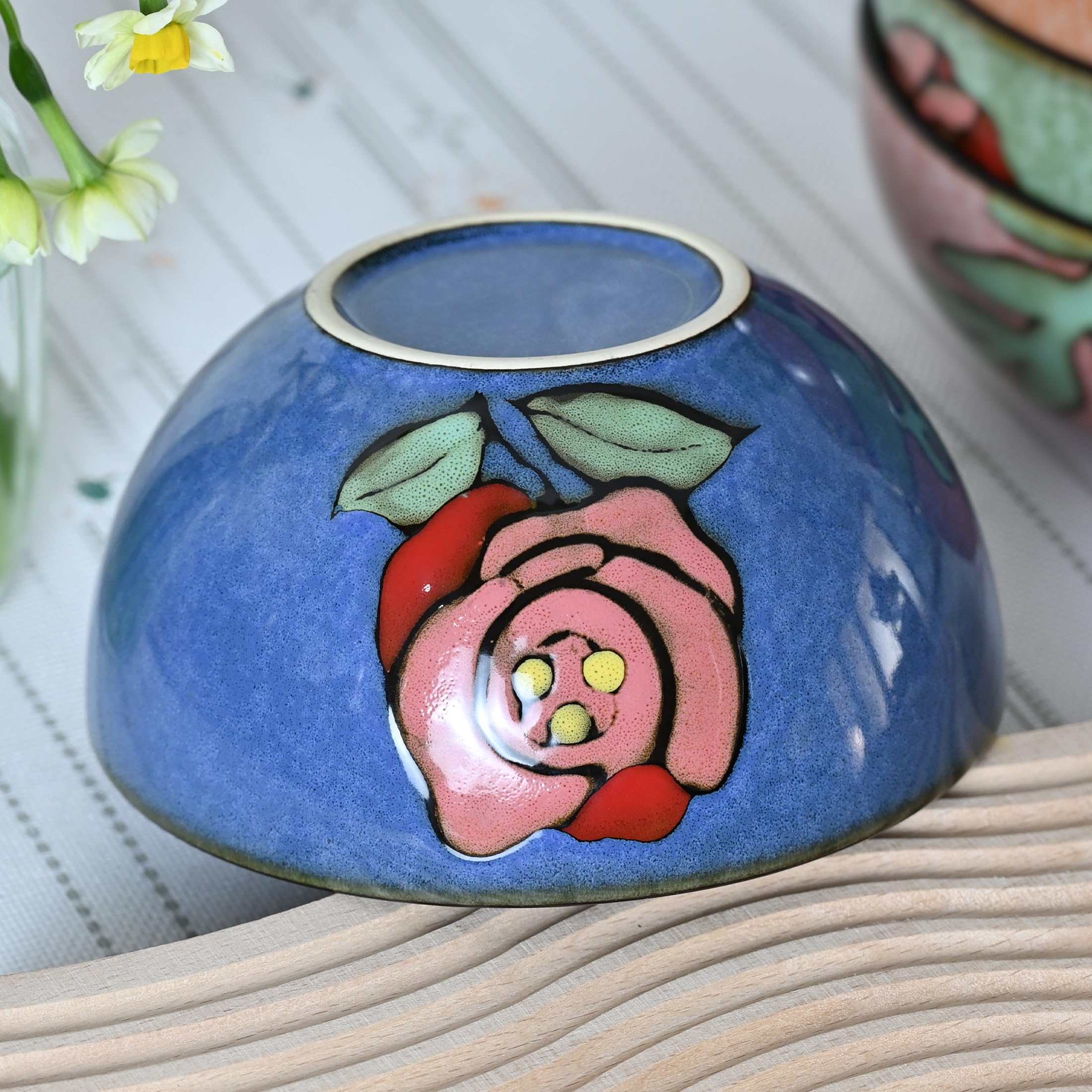 BGCTM hand-painted floral pattern bowls add vibrant touch to meals.