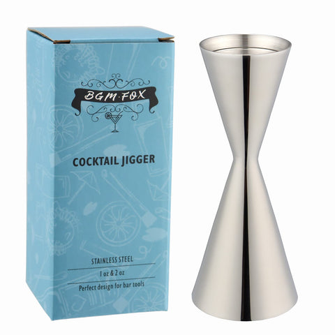 BGM.FOX polished double jigger side view showing premium mirror finish for precise pours